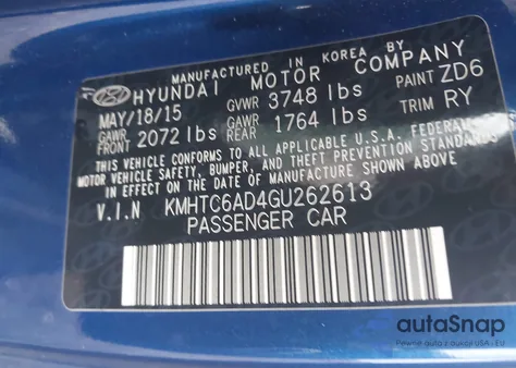 2016 Hyundai Veloster from USA, damaged, VIN KMHTC6AD4GU262613